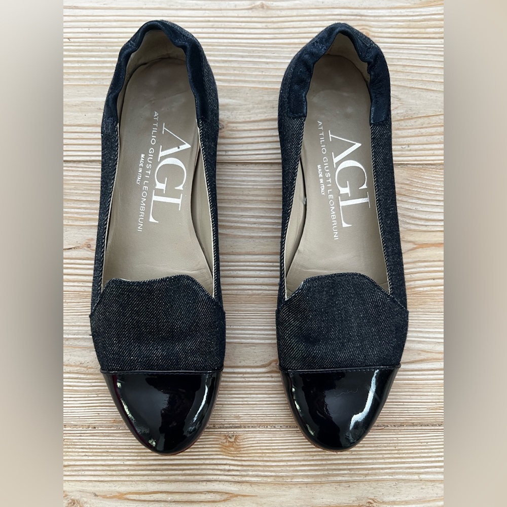 AGL Attilio Giusti Leombruni Denim Cap-Toe Flats – US 8.5